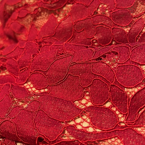 Lulus lined deep red lace fitted slip style halter midi. NWT. Size medium. - Picture 7 of 8